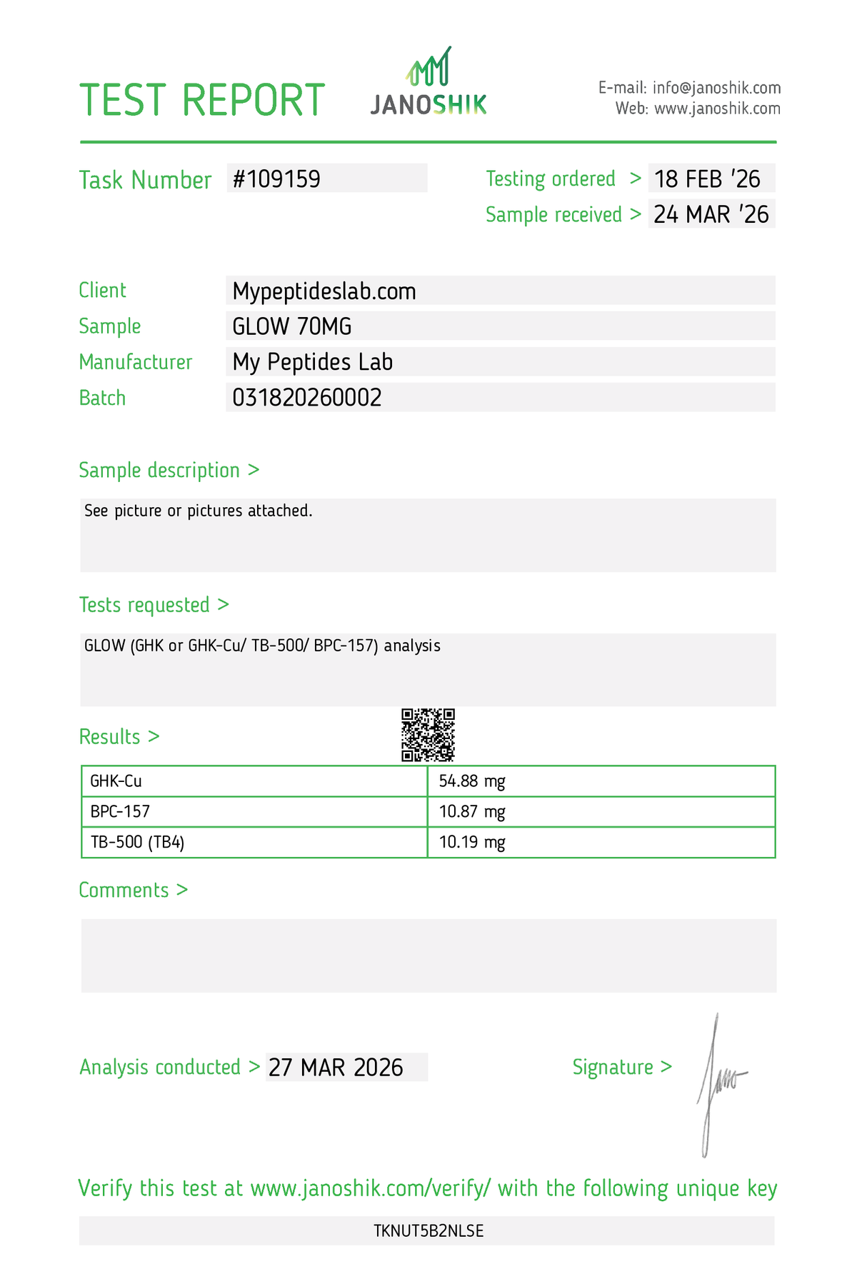 GLOW – purity result