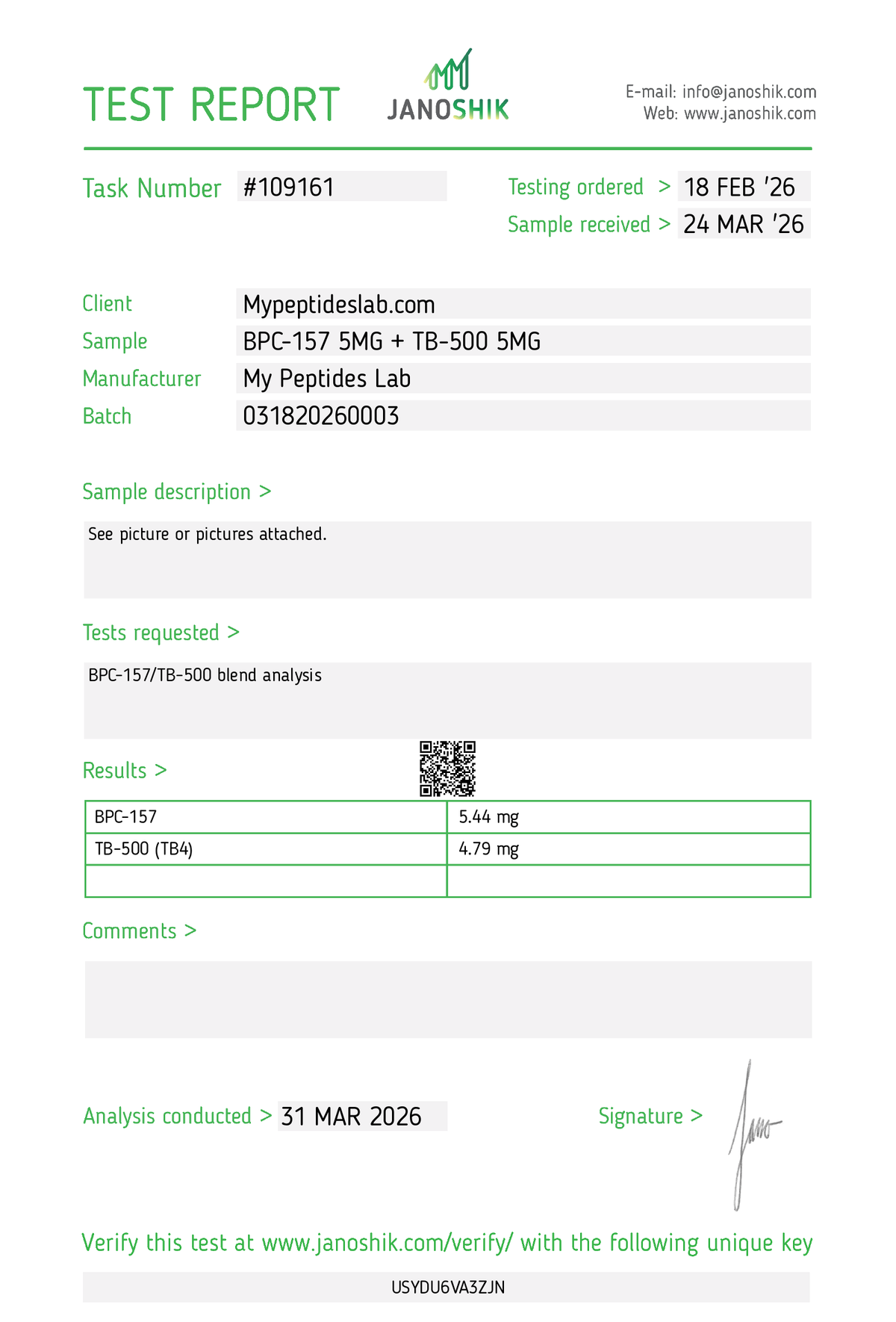 BPC-157 + TB-500 Blend – purity result