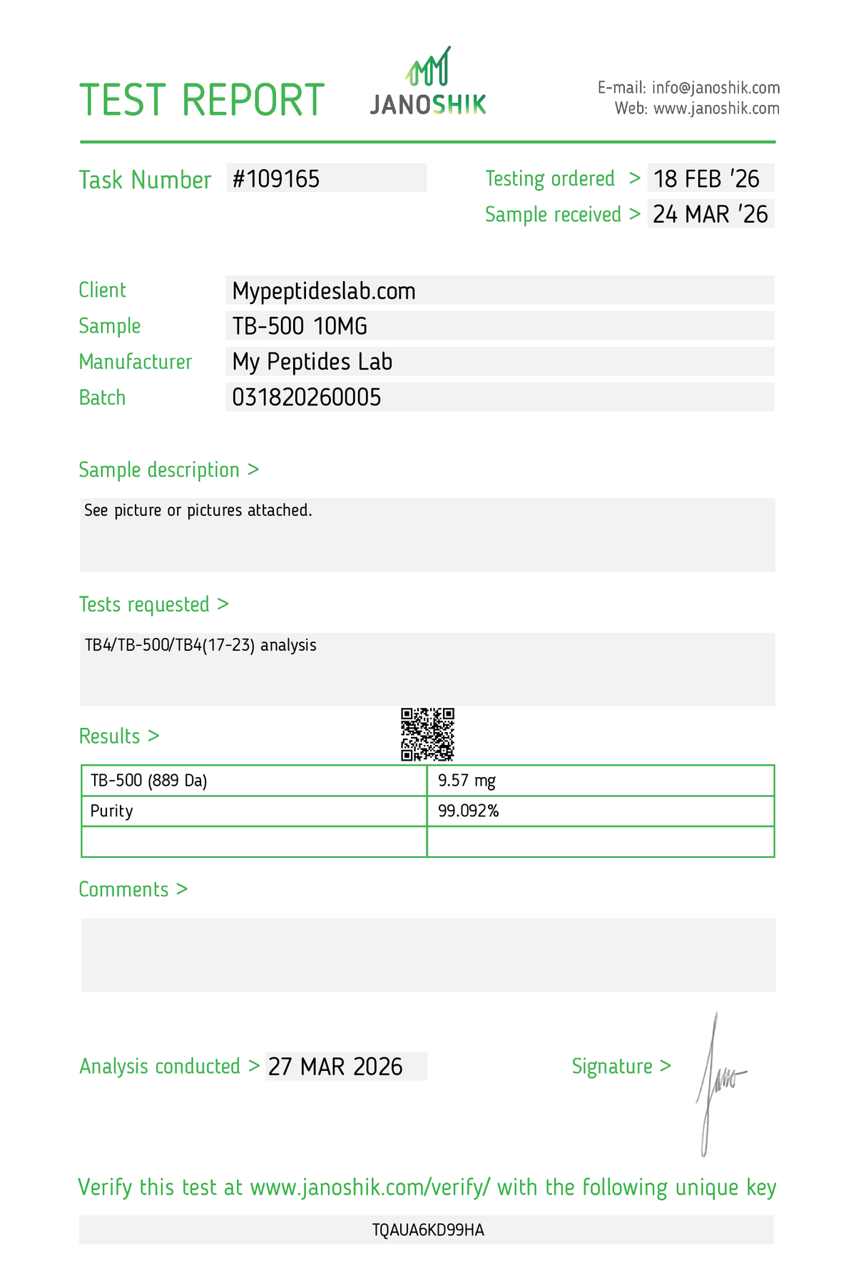 TB-500 – purity result