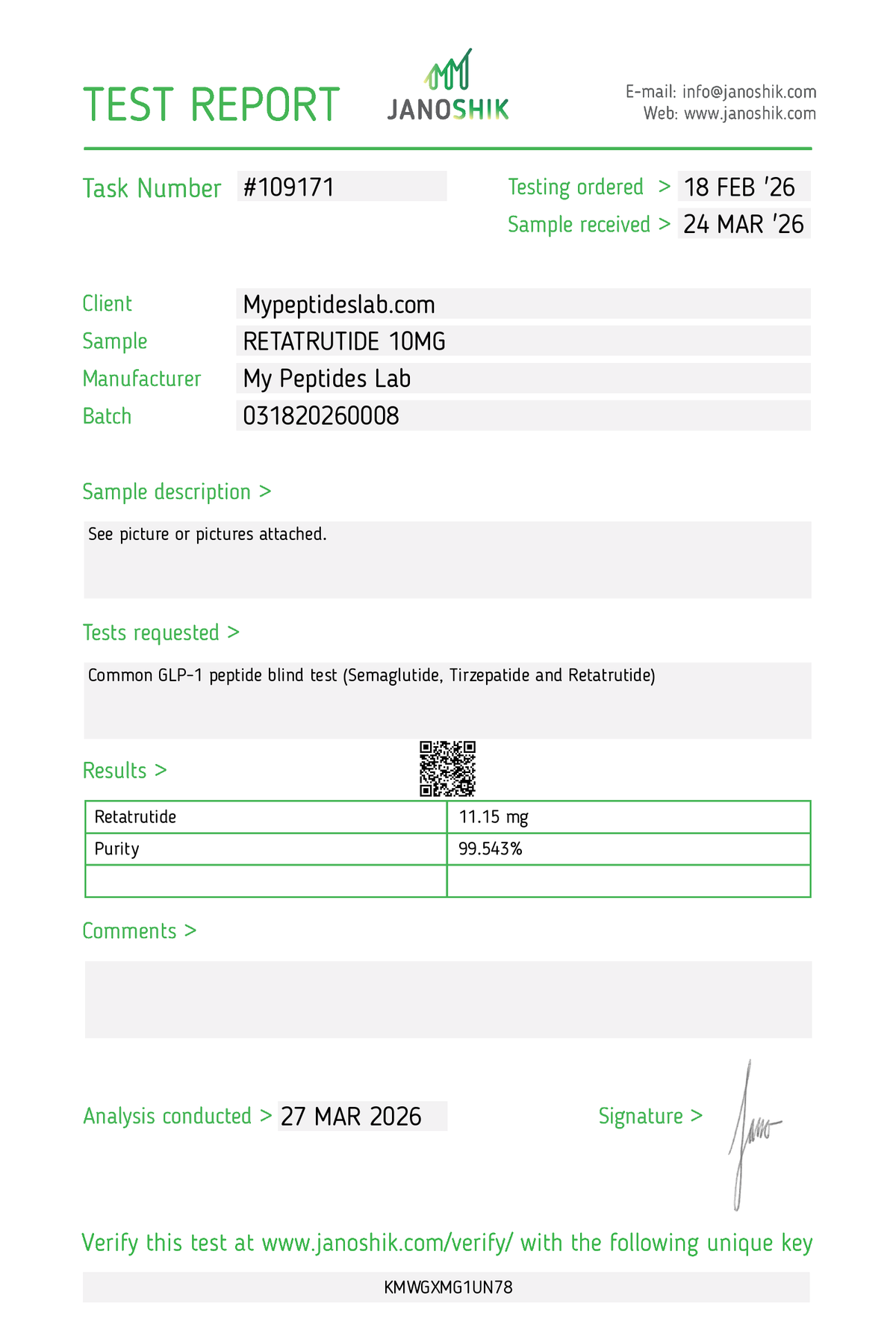 RT3 – purity result