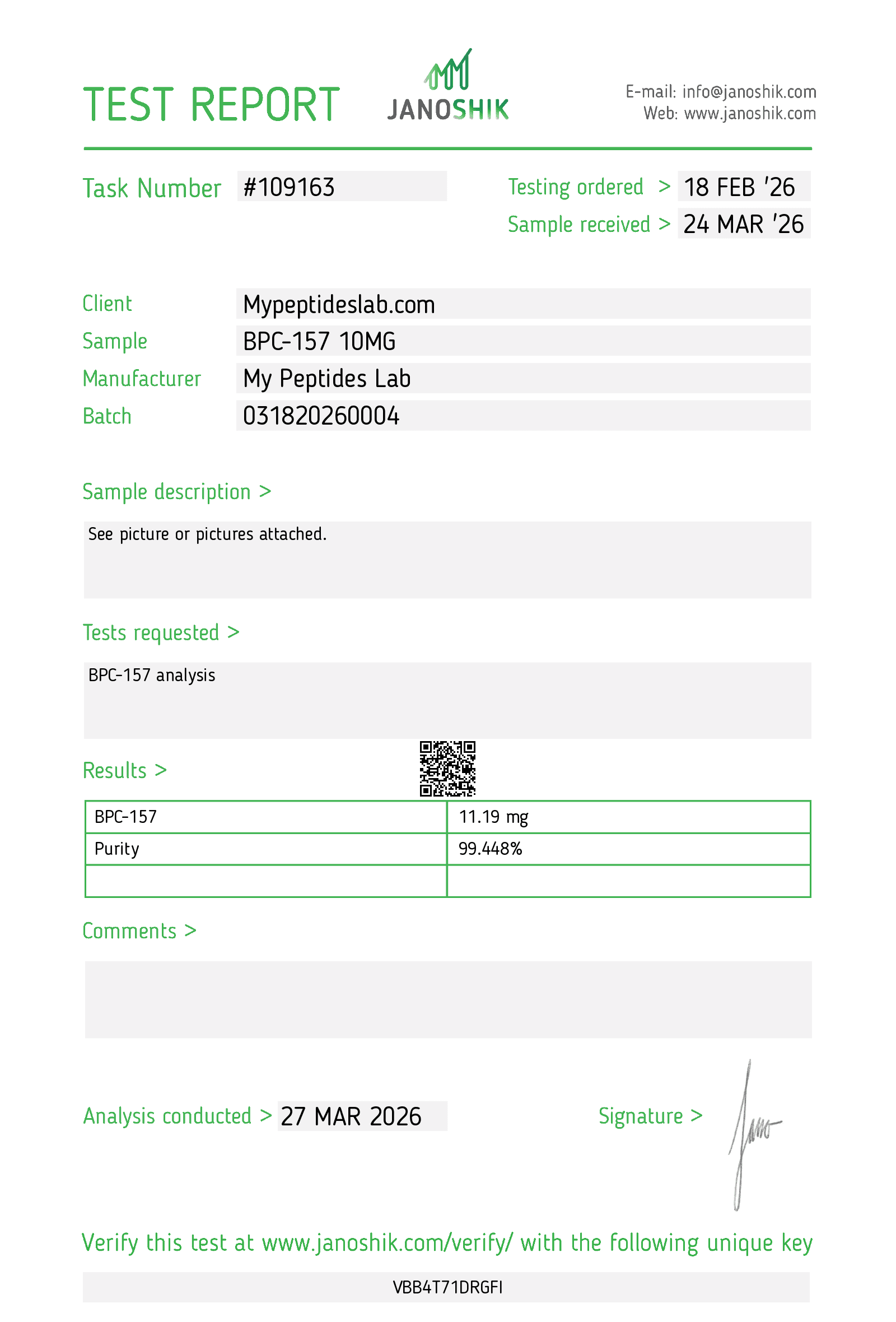 BPC-157 certificate of analysis
