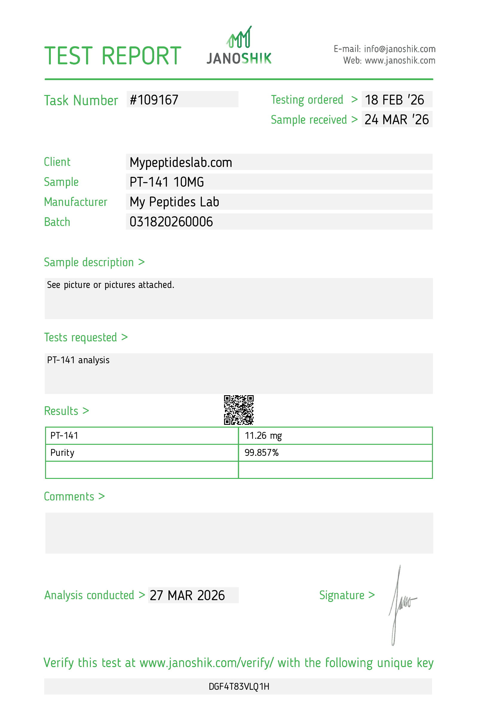 PT-141 certificate of analysis
