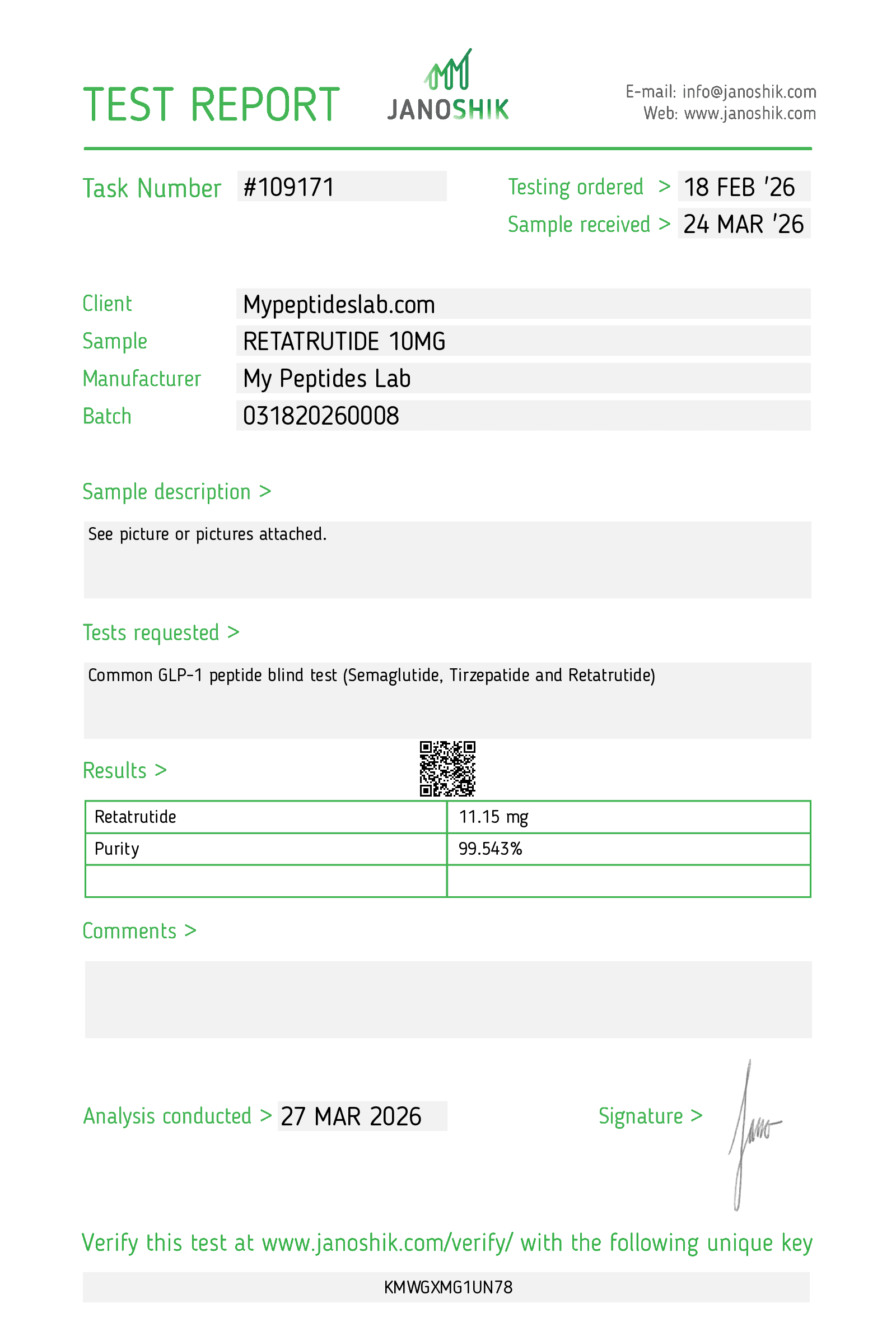 Retatrutide certificate of analysis