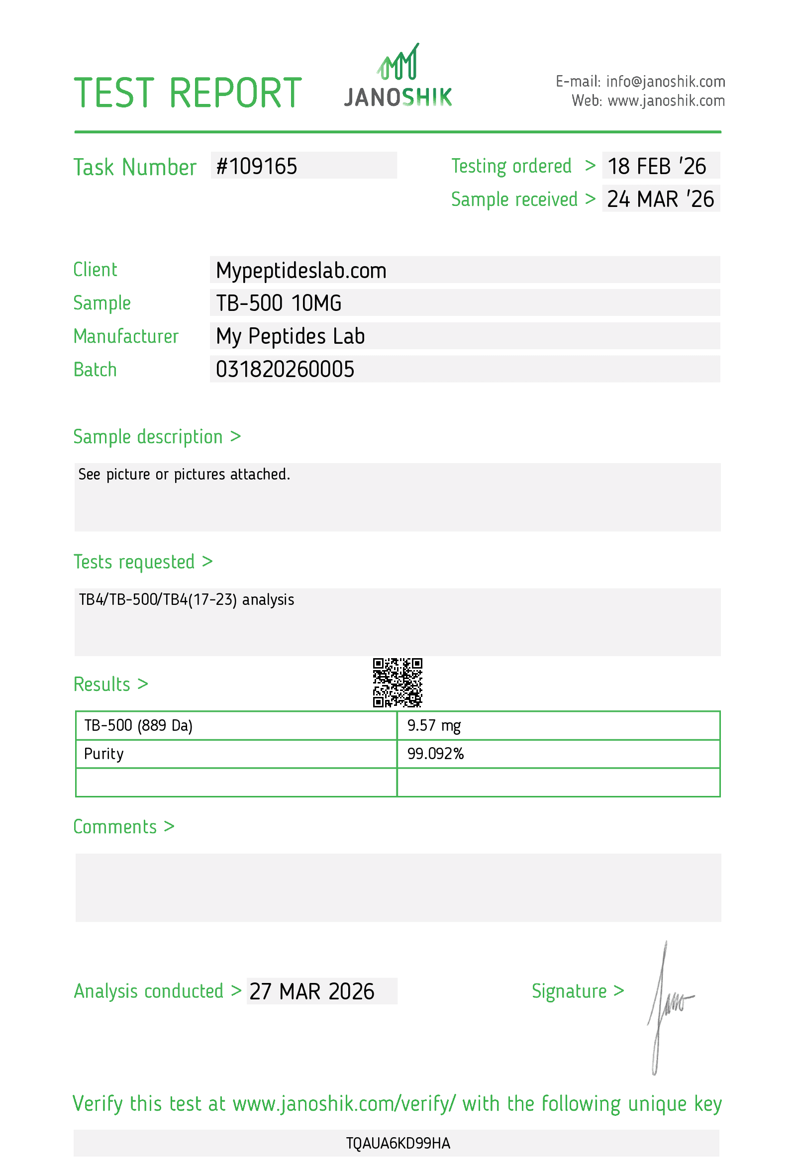TB-500 certificate of analysis