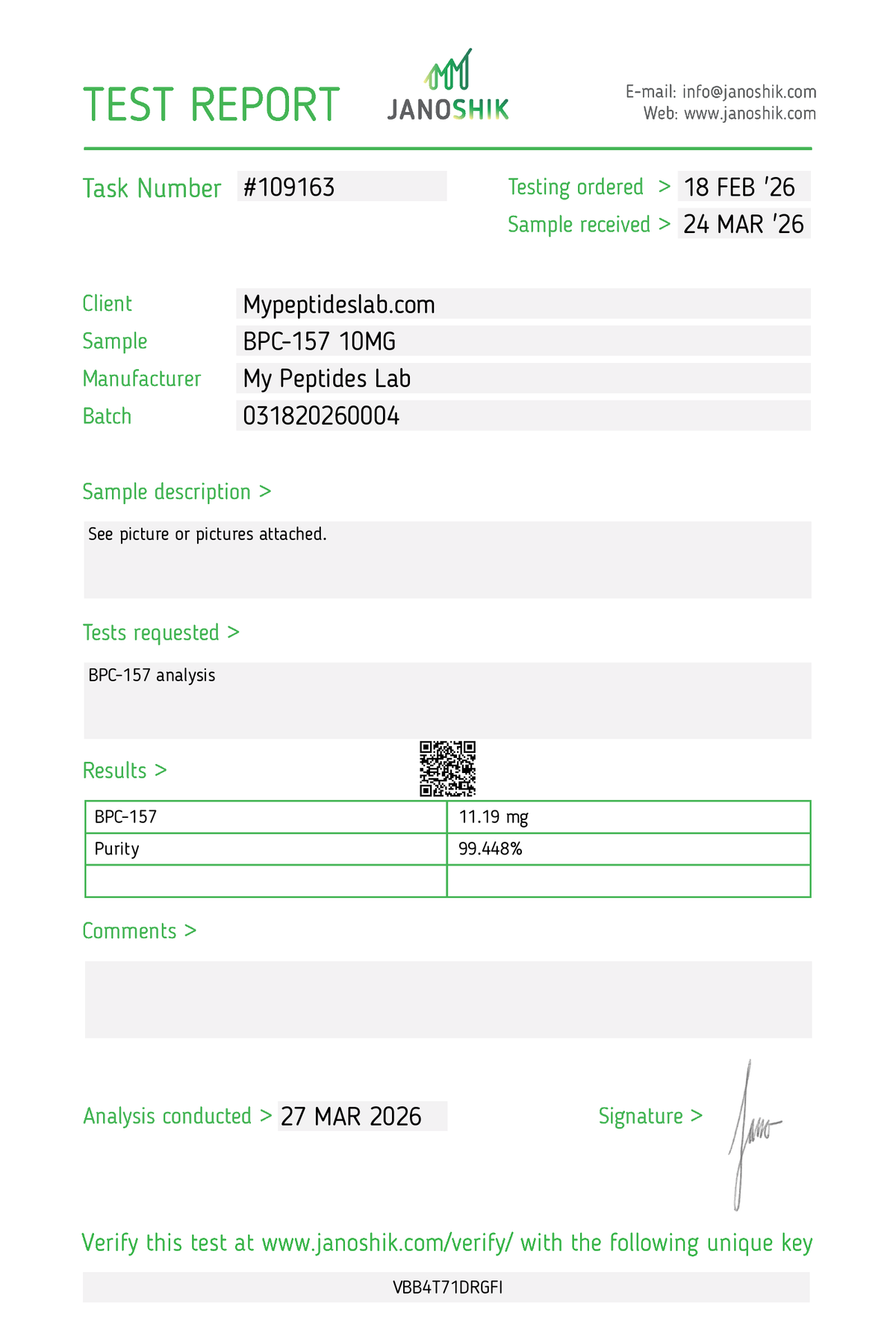 BPC-157 – purity result
